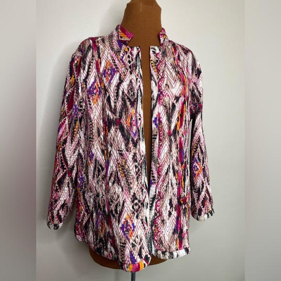 Chico's Rina in Gladiolus Pink Tribal Quilted Reversible Jacket Size Large - Picture 1 of 7